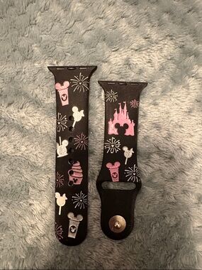 Black Silicone Watch Band with Pink & Silver Theme